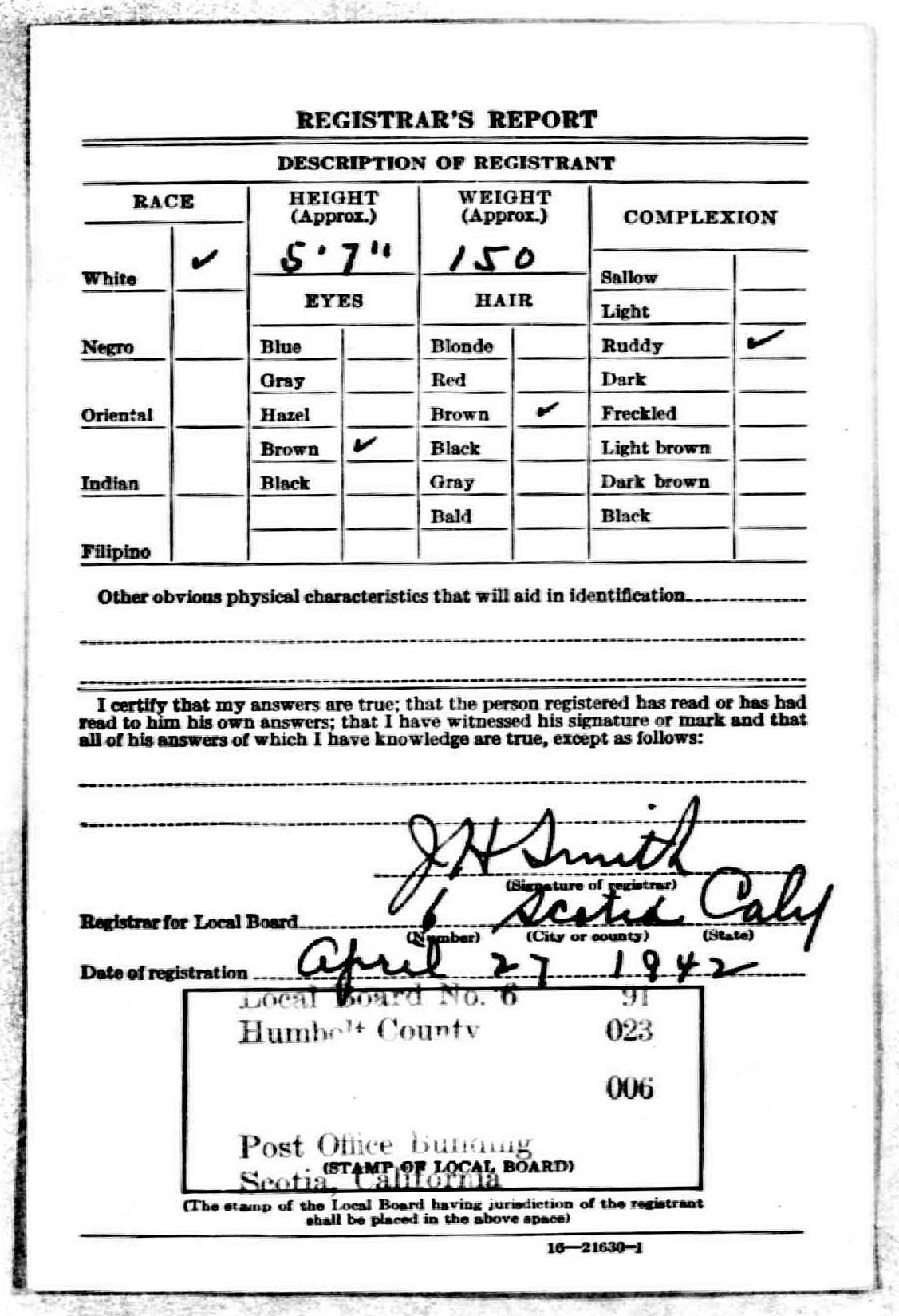 Rufus Troy Sandlin WW2 draft registration card (back) (5459 KB) 27 April 1942 Rufus Troy Sandlin, b. 13 Nov 1894 — WW2 draft registration card (back side) (Click on Picture to View Full Size) picture