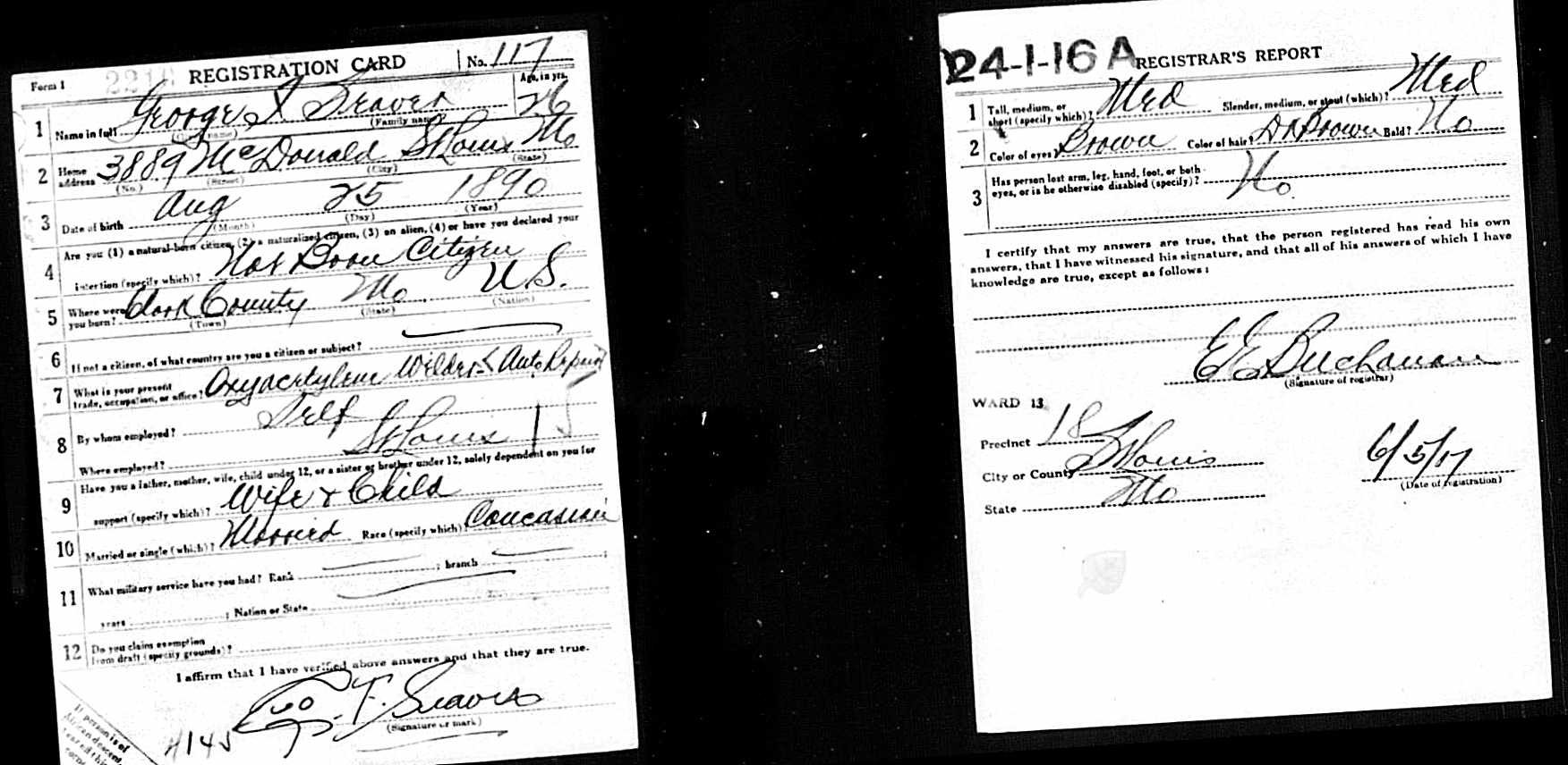 George F. Seaver WWI draft card (1464 KB) 5 June 1917 (Click on Picture to View Full Size) picture