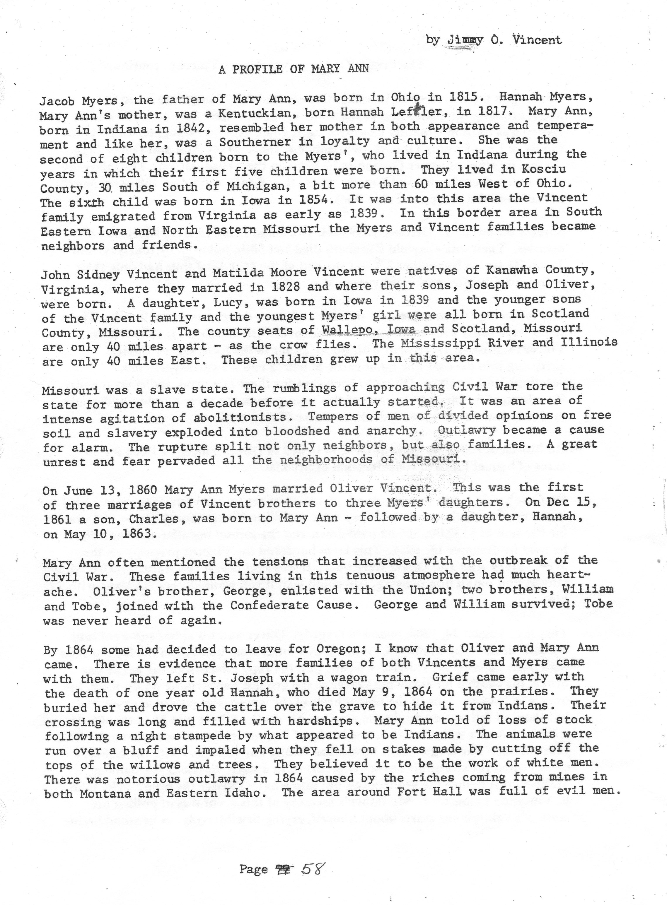 Profile of Mary Ann (Myers) Vincent by Jimmy C. Vincent — p1 of 3 (20628 KB) BeckandMyersTrees originally shared this on 16 Aug 2013 (Click on Picture to View Full Size) picture